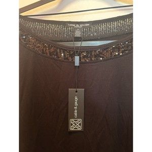 Cable & gauge NWT, black blouse with sequins 1 line defective